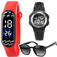 Relogio Digital Preto Homemaranha + Oculos Sol Protecao Uv Pulseira Ajustavel Vermelho Resistente - 1
