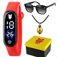 Relogio Digital Iron Man Infantil + Caixa + Oculos + Colar Acetato Original Silicone Menino Criança - 1