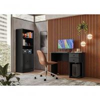 Mesa Escrivaninha Cristal C/ 2 Gaveteiro E Espaço Para Cpu Preto Fosco - 5