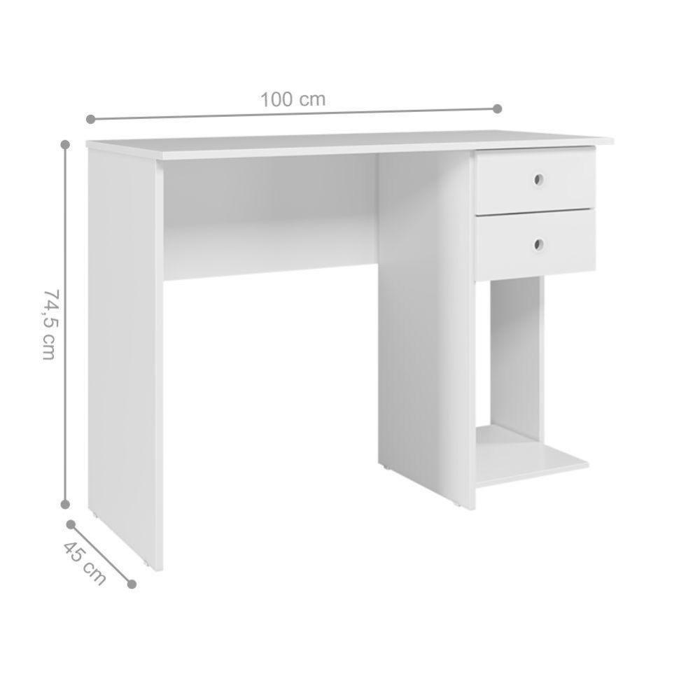 Mesa Escrivaninha Cristal C/ 2 Gaveteiro E Espaço Para Cpu Branco/branco - 2