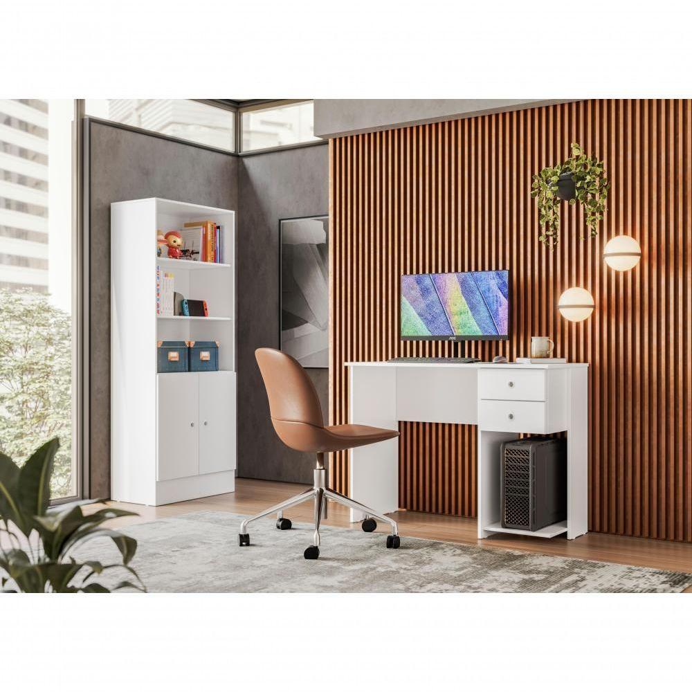 Mesa Escrivaninha Cristal C/ 2 Gaveteiro E Espaço Para Cpu Branco/branco - 5