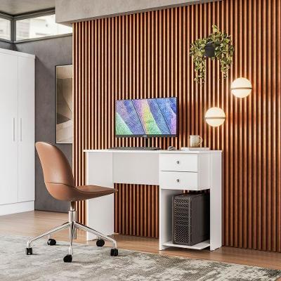 Mesa Escrivaninha Cristal C/ 2 Gaveteiro E Espaço Para Cpu Branco/branco