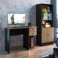 Mesa Escrivaninha Cristal C/ 2 Gaveteiro E Espaço Para Cpu Preto Fosco/carvalho Toq Rústico - 5