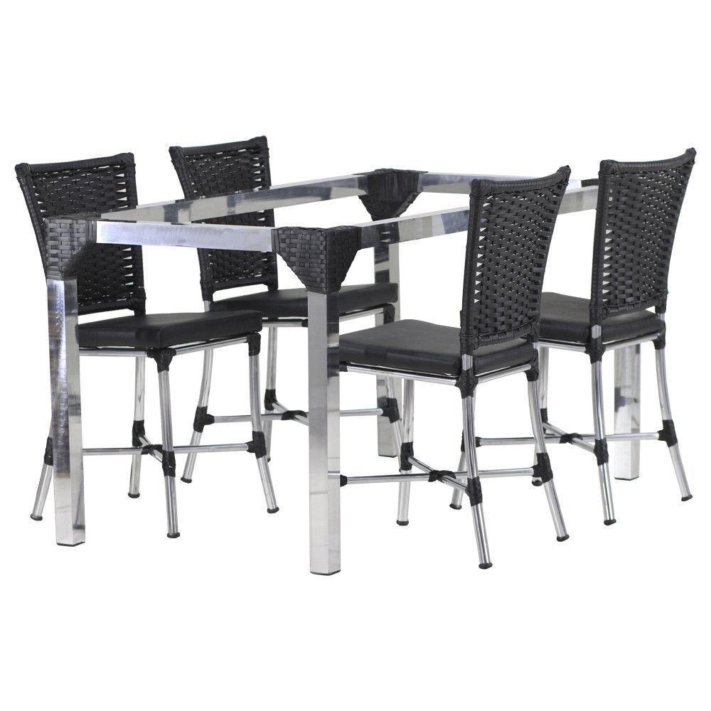 Conjunto 4 Cadeiras Angra E Mesa De Jantar Haiti Em Alumínio Preto - 1