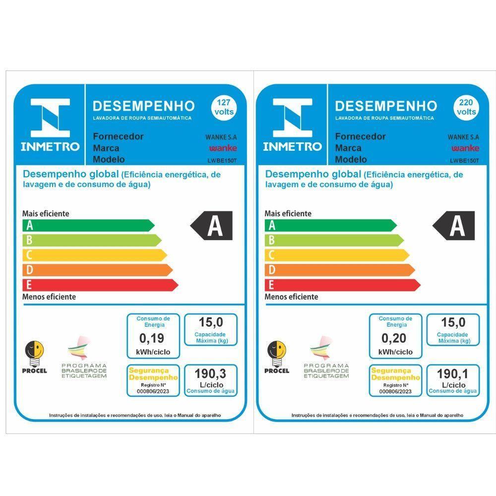 Lavadora De Roupas Wanke Semiautomática 15kg LWBE150T3 Branco 110V - 4