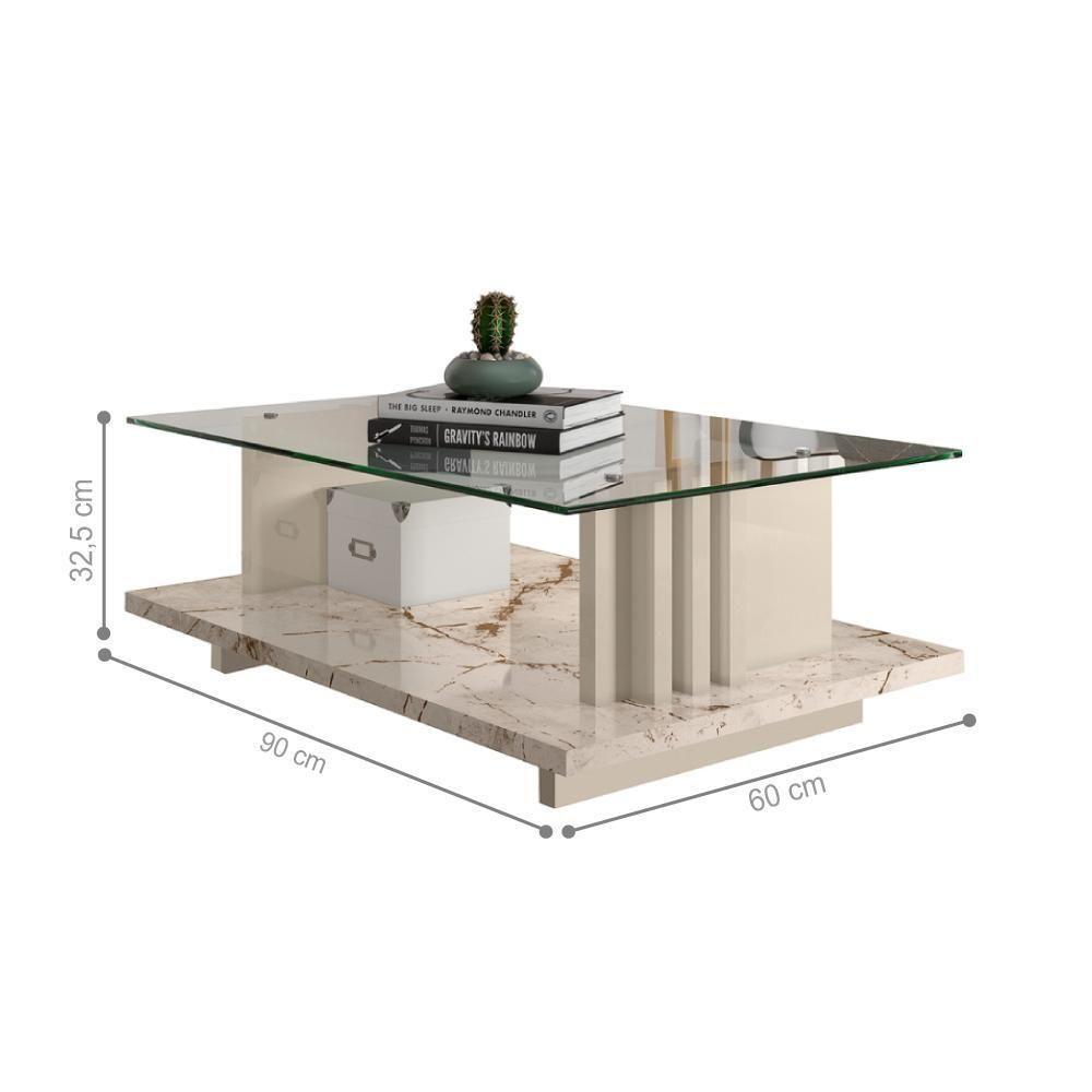 Mesa De Centro Frizz Com Tampo Decorativo Calacata/off-white - 2