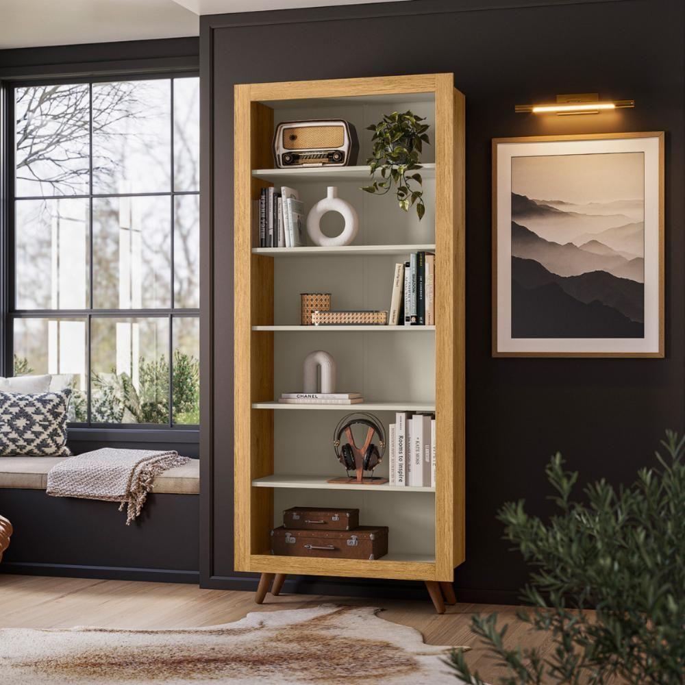 Livreiro Bologna Com Prateleiras P/ Livros Freijó Toq/off White Fosco - 1