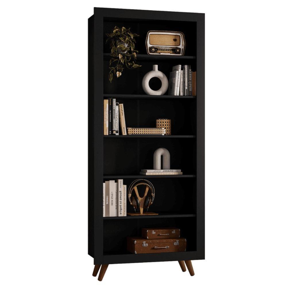 Livreiro Bologna Com Prateleiras P/ Livros Preto Fosco - 2