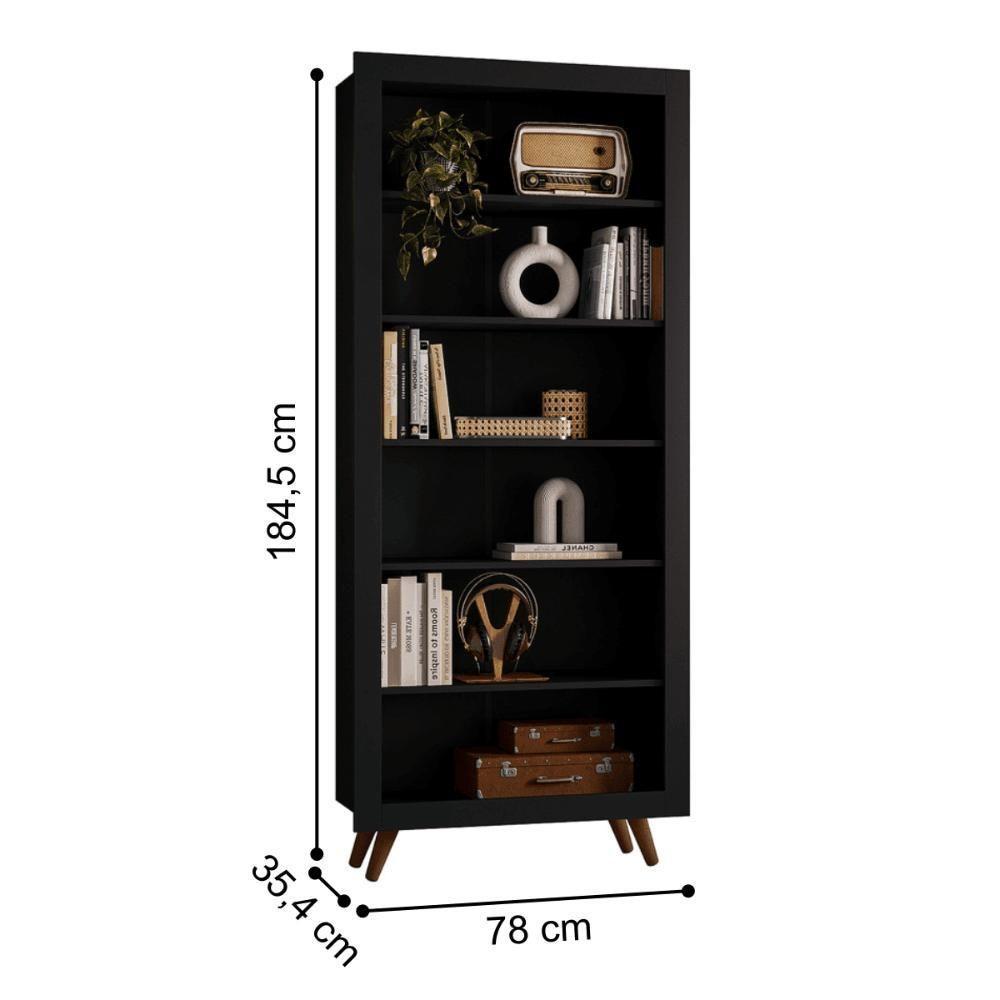 Livreiro Bologna Com Prateleiras P/ Livros Preto Fosco - 3
