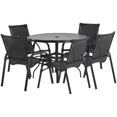 5 Cadeiras E Mesa 100cm Tampo Ripado Alumínio Piscina Jardim Tabaco
