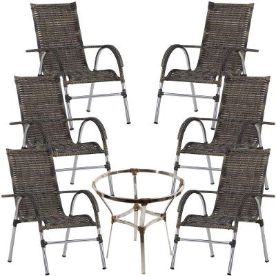 6 Cadeiras Alumínio E Mesa S/tampo Varanda Jardim Piscina Cappuccino