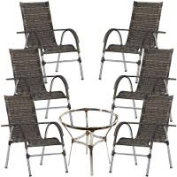 6 Cadeiras Alumínio E Mesa S/tampo Varanda Jardim Piscina Cappuccino - 1