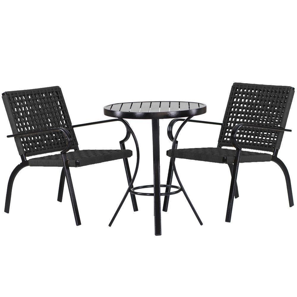 2 Cadeiras Corda Náutica E Mesa Tampo Ripado Edícula, Jardim Preto - 1