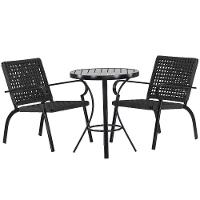 2 Cadeiras Corda Náutica E Mesa Tampo Ripado Edícula, Jardim Preto - 1