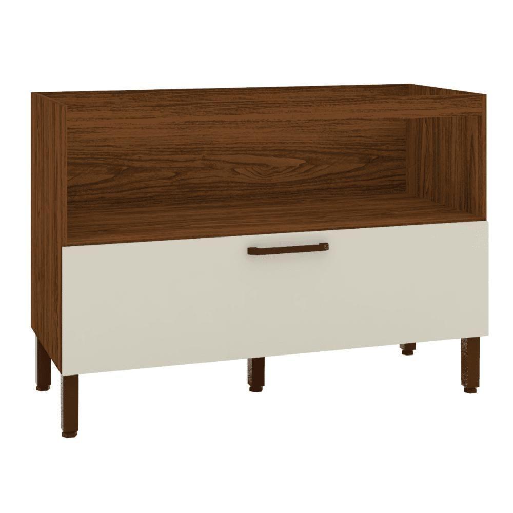 Balcão 1 Basculante C/ Gaveteiro 120 Cm Ametista Nogueira Off White - 4