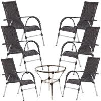 6 Cadeiras Alumínio E Mesa S/tampo Varanda Jardim Piscina Tabaco - 1