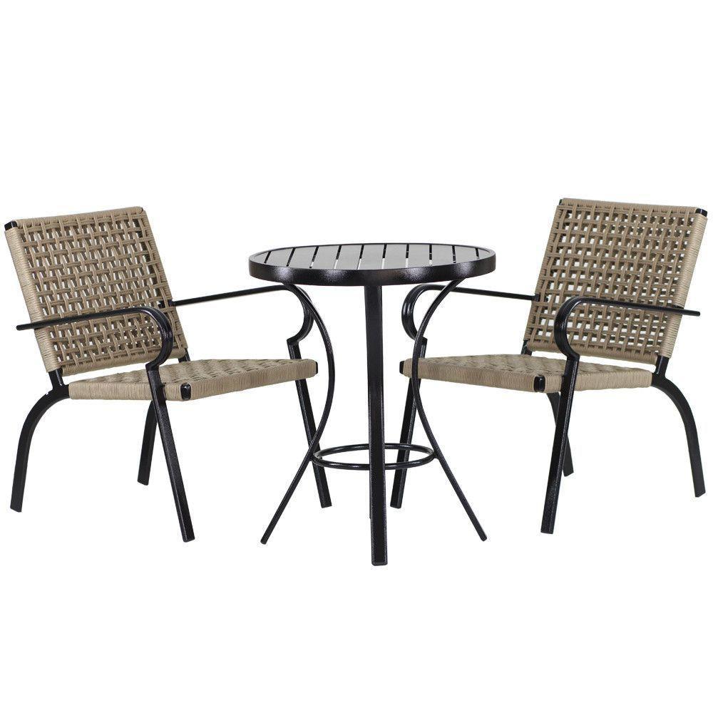 2 Cadeiras Corda Náutica E Mesa Tampo Ripado Edícula, Jardim Rami - 1