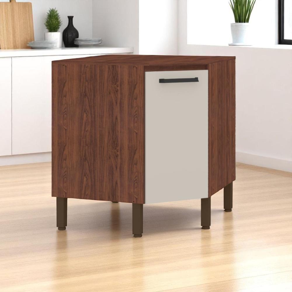 Balcão P/ Canto Obliquo C/ Tampo Nogueira Off White - 1