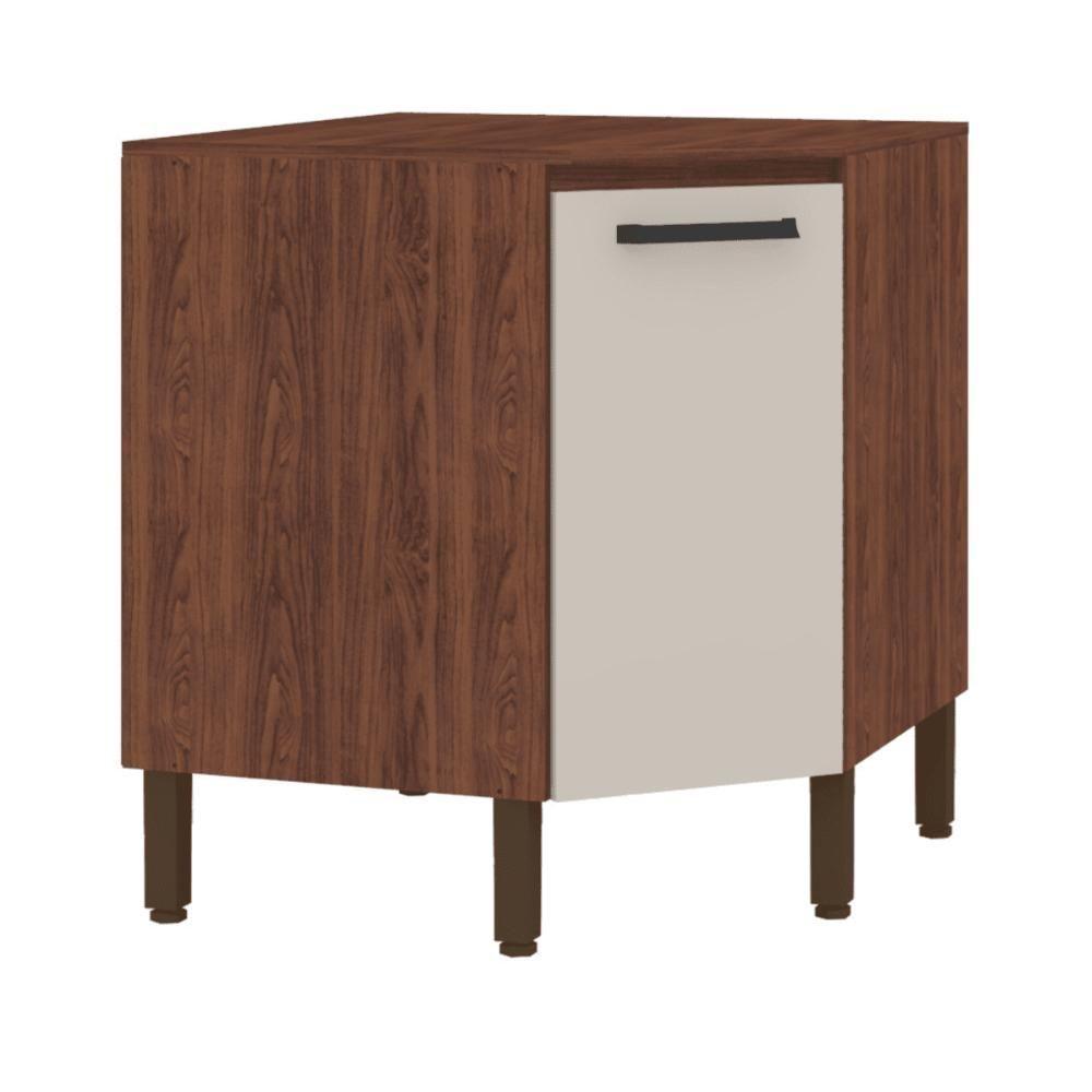 Balcão P/ Canto Obliquo C/ Tampo Nogueira Off White - 2