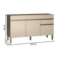 Balcao 3 Portas C/ Gaveteiro 1,50 Linea C/ Tampo Vanilla - 3