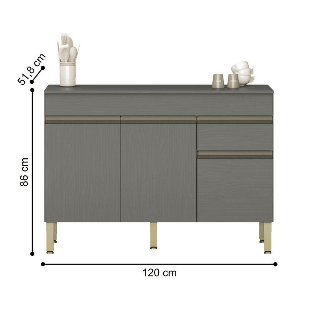 Balcao 3 Portas C/ Gaveteiro 1,20 Line C/ Tampo Gris - 3