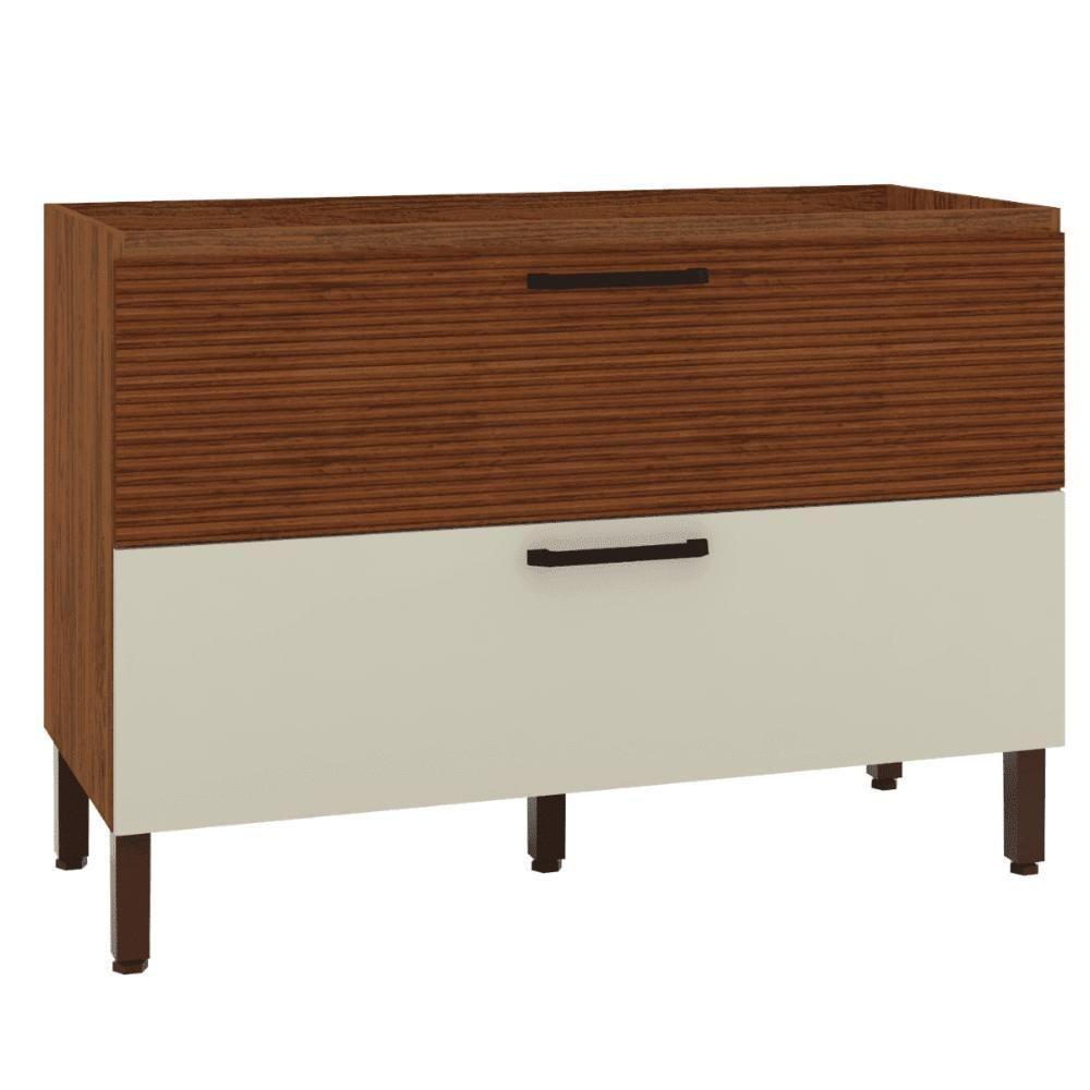 Balcão 1 Basculante C/ Gaveteiro 120 Cm Lapis Nogueira Off White Ripado - 2