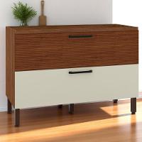 Balcão 1 Basculante C/ Gaveteiro 120 Cm Lapis Nogueira Off White Ripado - 1