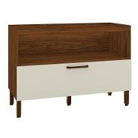 Balcão 1 Basculante C/ Gaveteiro 120 Cm Lapis Nogueira Off White Ripado - 4