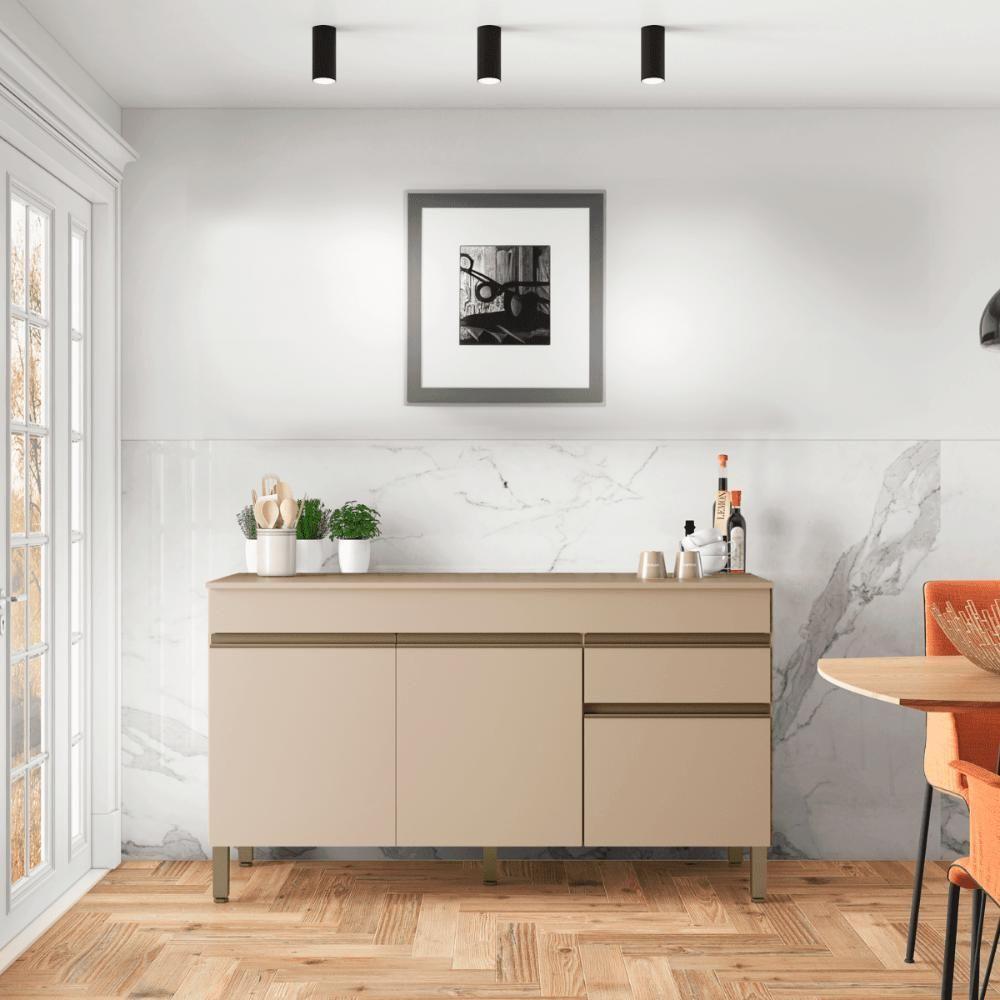 Balcao 3 Portas C/ Gaveteiro 1,50 Line C/ Tampo Vanilla - 1