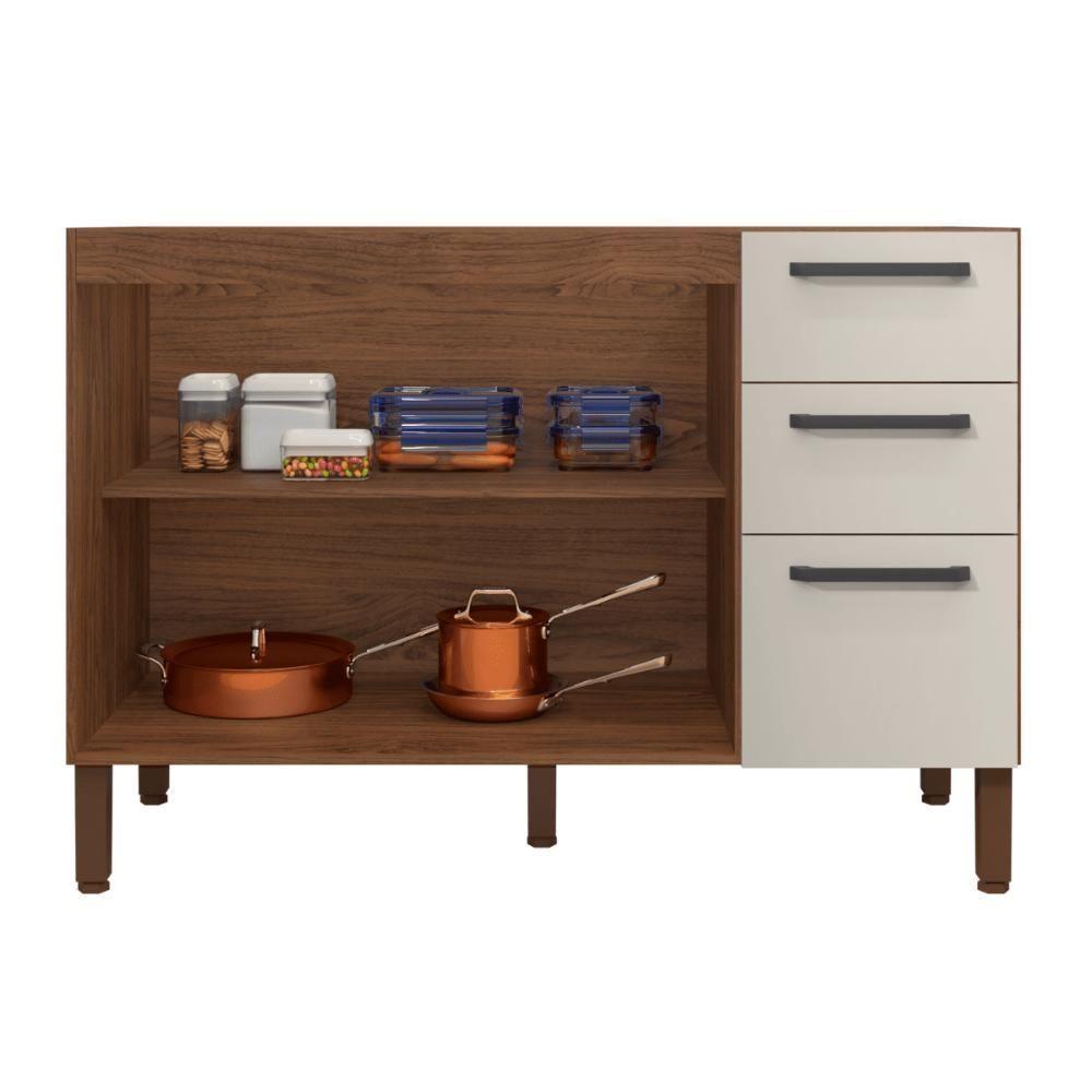 Balcao 3 Portas C/ 2 Gaveteiro 1,20 Mad Firenze C/ Tampo Nogueira Off White - 4