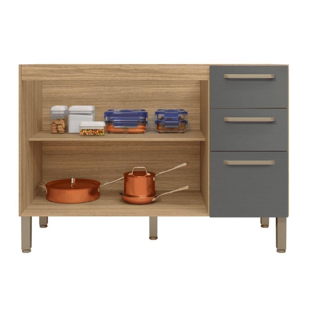 Balcao 3 Portas C/ 2 Gaveteiro 1,20 Mad Firenze C/ Tampo Freijó Gris - 4