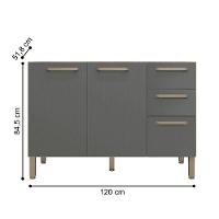 Balcao 3 Portas C/ 2 Gaveteiro 1,20 Mad Firenze C/ Tampo Freijó Gris - 3