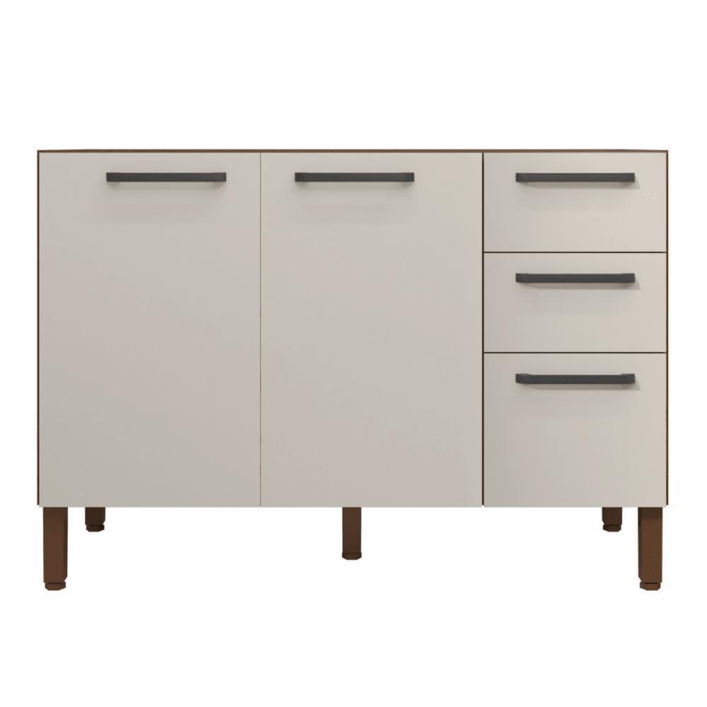 Balcao 3 Portas C/ 2 Gaveteiro 1,20 Mad Versalhes C/ Tampo Nogueira Off White - 2