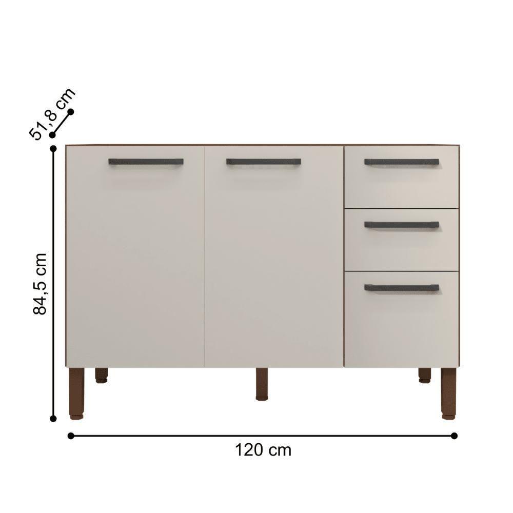 Balcao 3 Portas C/ 2 Gaveteiro 1,20 Mad Versalhes C/ Tampo Nogueira Off White - 3