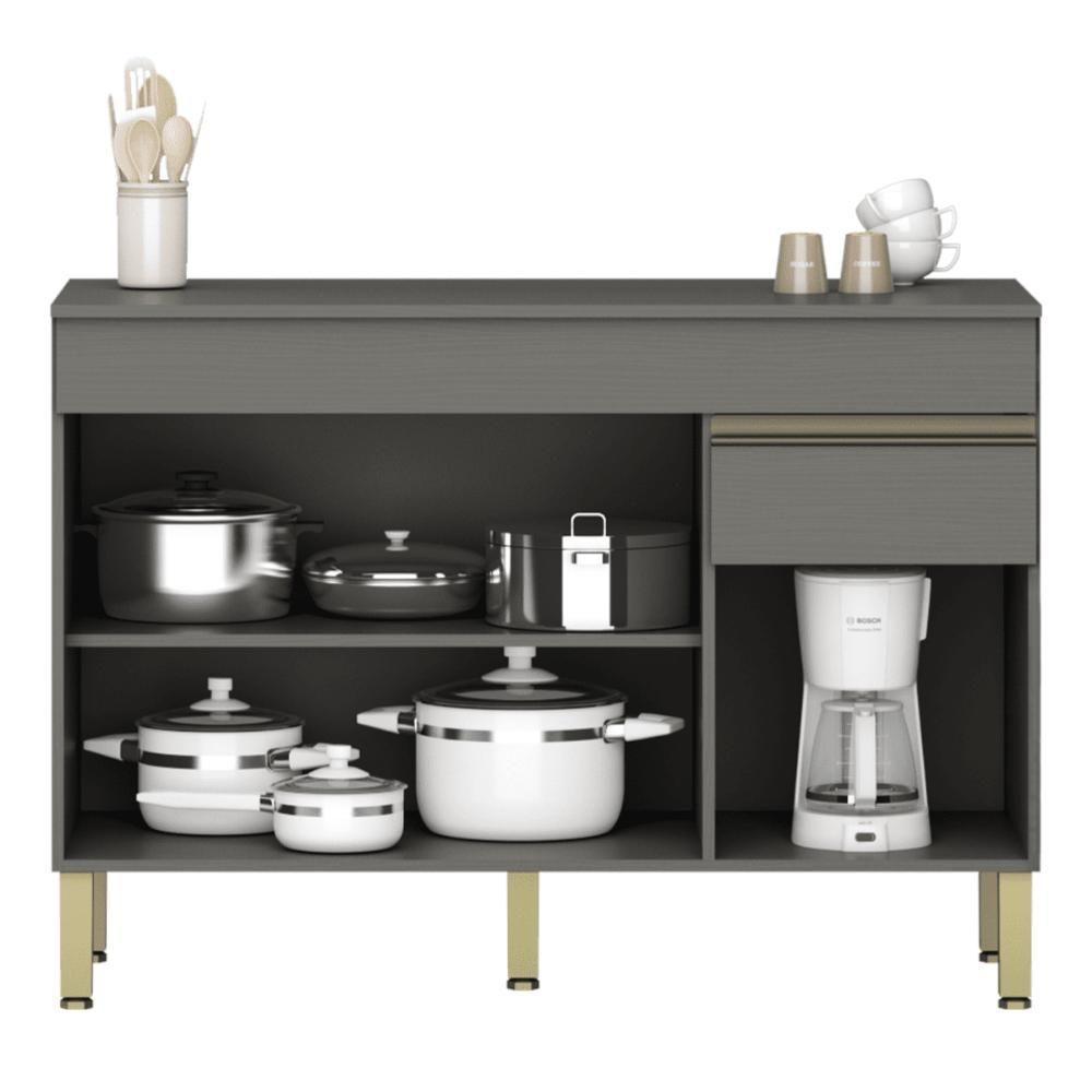 Balcao 3 Portas C/ Gaveteiro 1,20 Line C/ Tampo Gris - 4