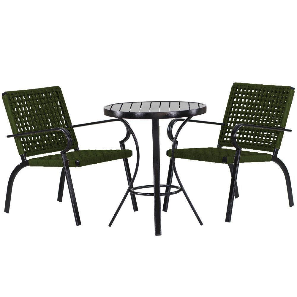 2 Cadeiras Corda Náutica E Mesa Tampo Ripado Edícula, Jardim Verde - 1