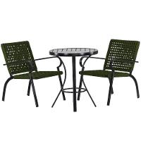 2 Cadeiras Corda Náutica E Mesa Tampo Ripado Edícula, Jardim Verde - 1