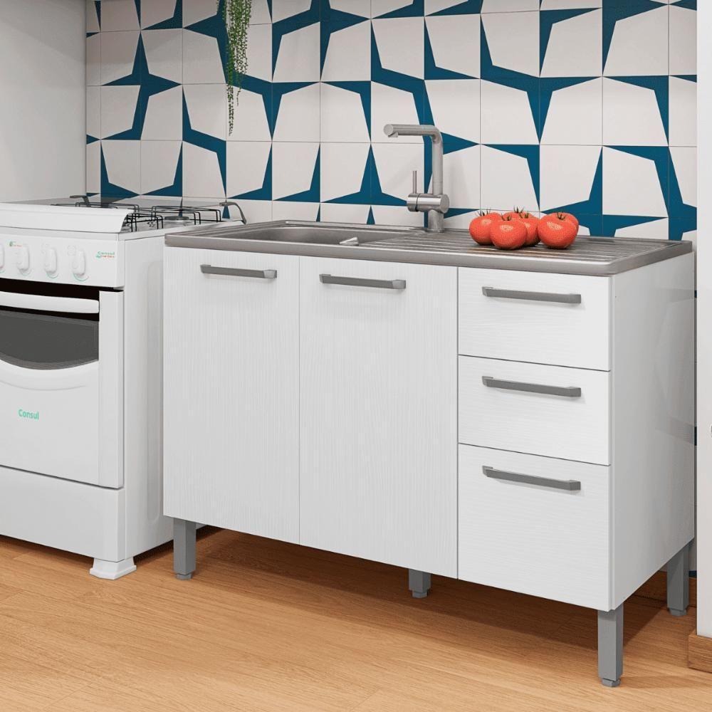 Balcao 3 Portas C/ 2 Gaveteiro 1,20 Mad Versalhes C/ Tampo Branco Supremo - 1