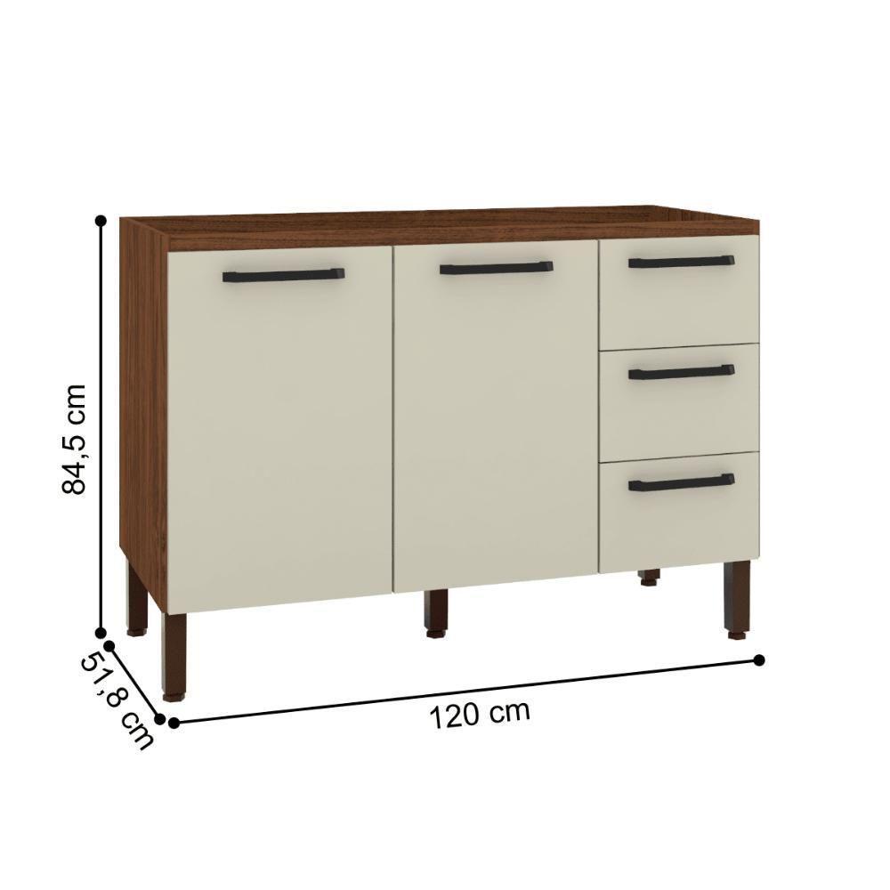 Balcão 2 Portas 3 Gaveteiros 1,20 Ametista Nogueira Off White - 3