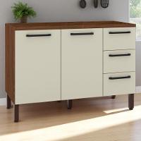 Balcão 2 Portas 3 Gaveteiros 1,20 Ametista Nogueira Off White - 1