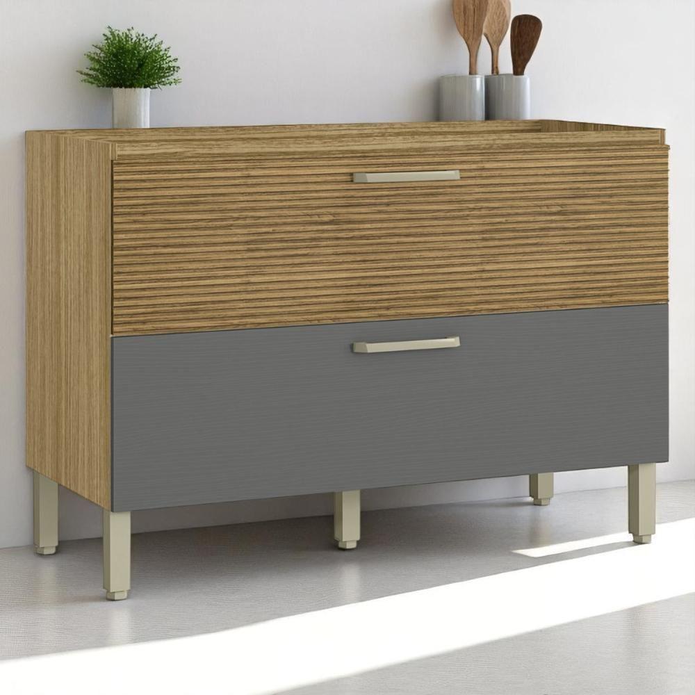 Balcão 1 Basculante C/ Gaveteiro 120 Cm Ametista Freijó Gris Ripado - 1