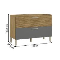 Balcão 1 Basculante C/ Gaveteiro 120 Cm Ametista Freijó Gris Ripado - 3