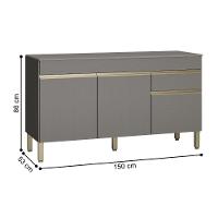 Balcao 3 Portas C/ Gaveteiro 1,50 Linea C/ Tampo Gris - 3