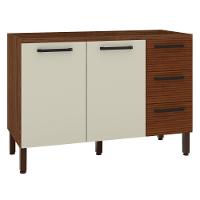 Balcão 2 Portas 3 Gaveteiros 1,20 Lapis Nogueira Off White Ripado - 2