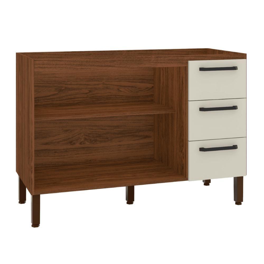 Balcão 2 Portas 3 Gaveteiros 1,20 Lapis Nogueira Off White - 3