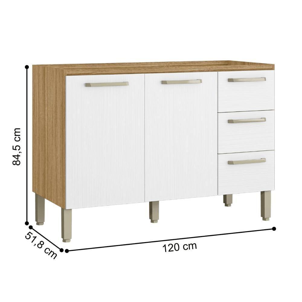 Balcão 2 Portas 3 Gaveteiros 1,20 Lapis Freijó Supremo - 3