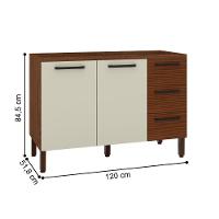 Balcão 2 Portas 3 Gaveteiros 1,20 Ametista Nogueira Off White Ripado - 3