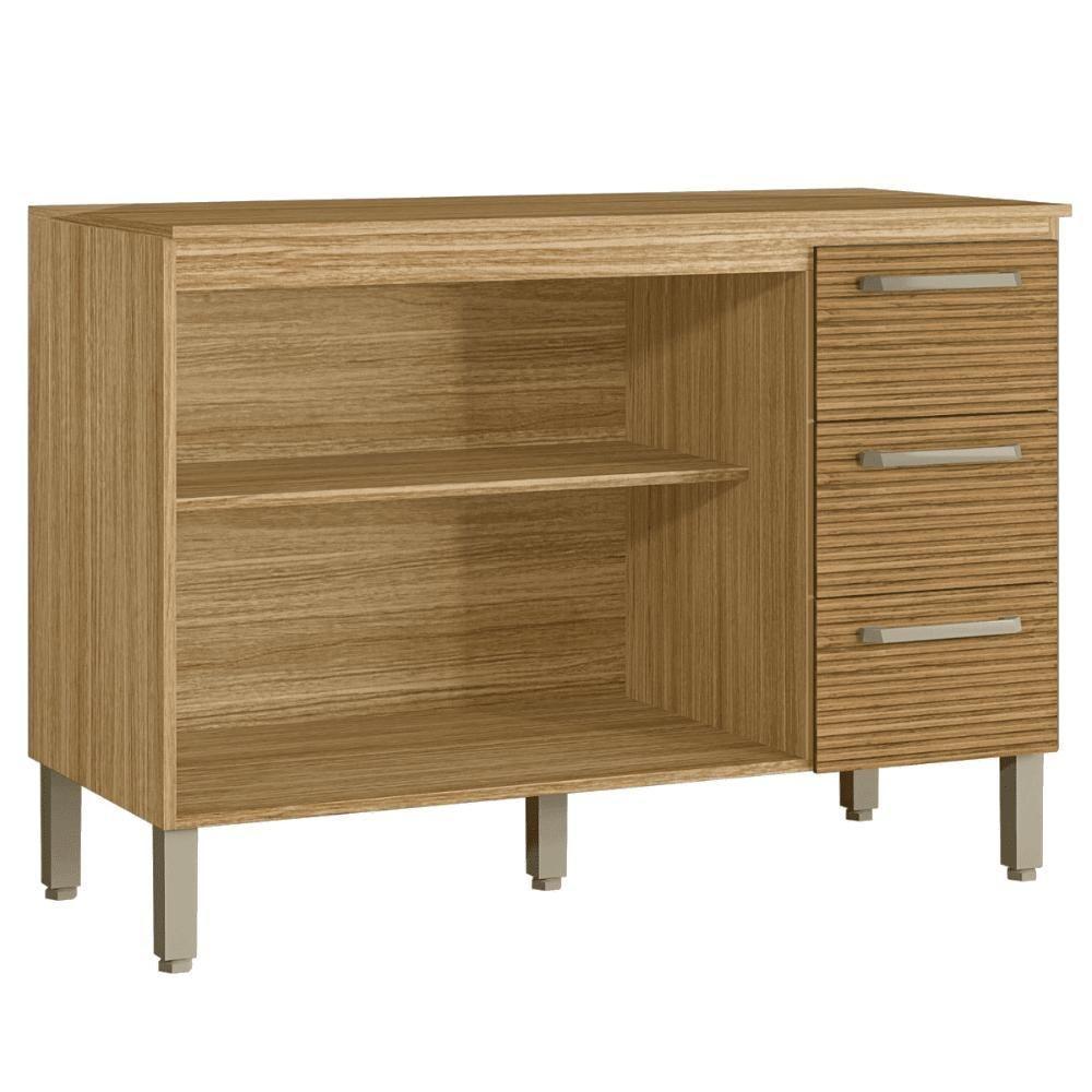 Balcão 2 Portas 3 Gaveteiros 1,20 Lapis Freijó Gris Ripado - 4