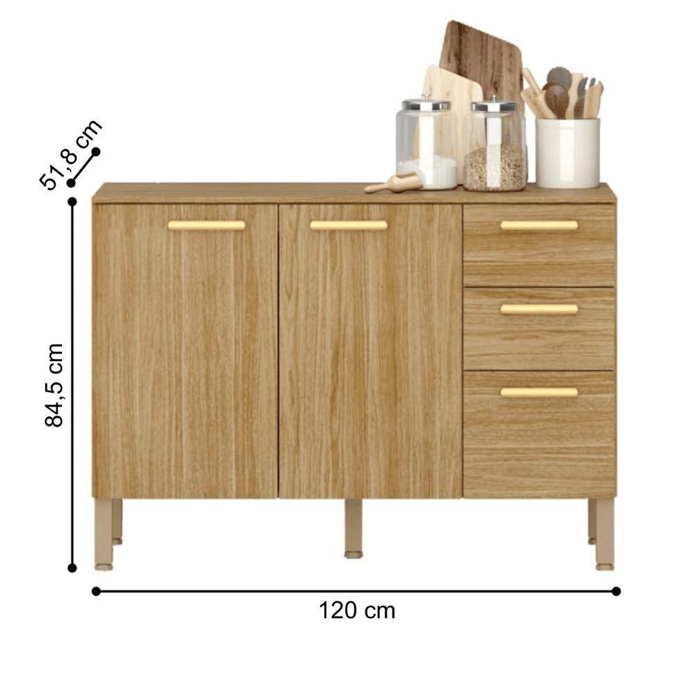 Balcão Urbino 3 Gavetas 1 Porta C/ Tampo Freijó Freijó - 3