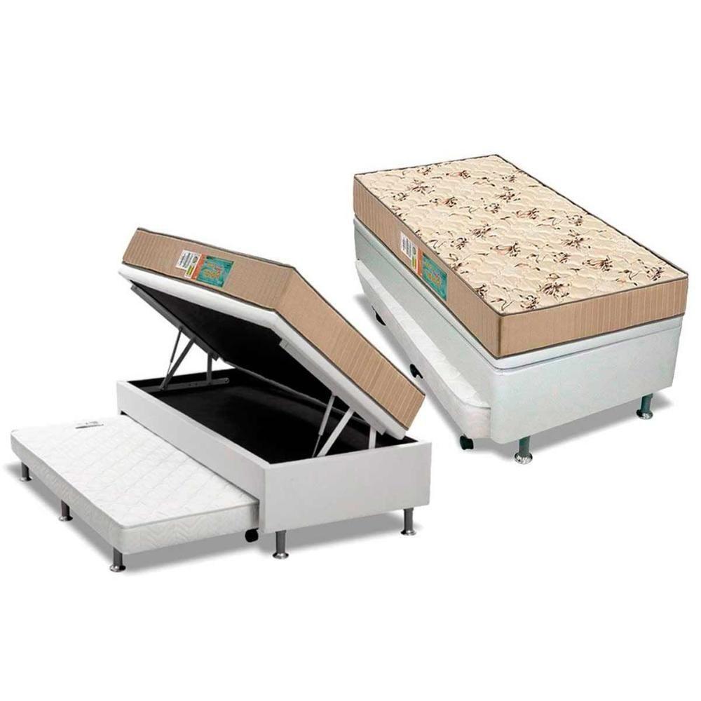 Cama Box Baú C/auxiliar Solteiro: Colchão Espuma Polar Pérola + Base Crc Courano White(88x188) - 1